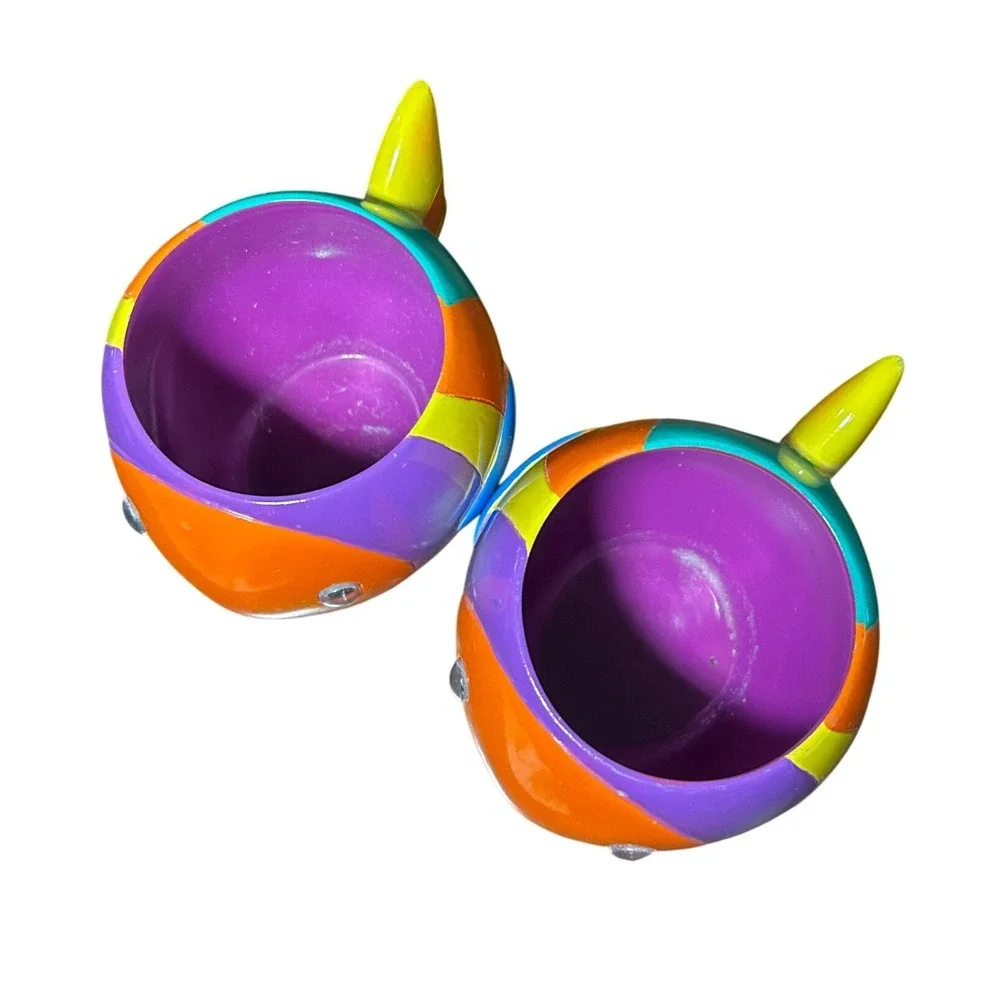 Vintage 2000's Tropical Fish Tea Cup/ Candle Holders Set of 2 Multicolor Resin